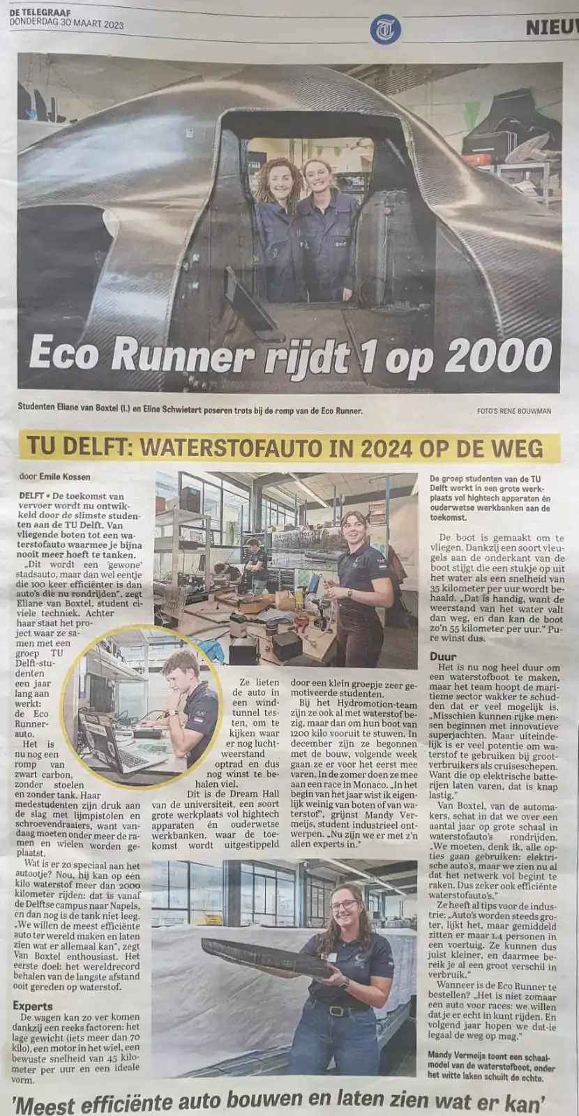 Eco-Runner Delft in Telegraaf of March 30th (2023) - Part 2